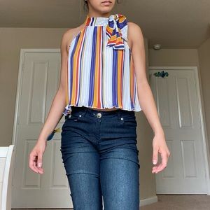 forever 21 contemporary striped no shoulder cropped blouse size s